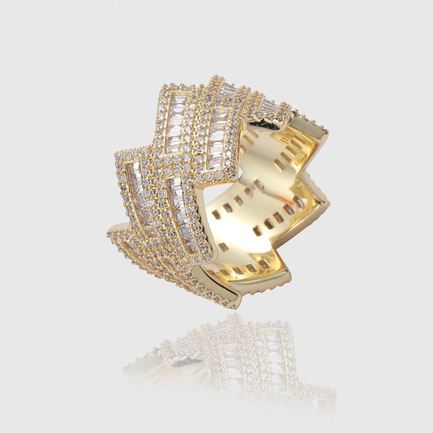 BAGUETTE PRONG CUBAN RING [GOLD]