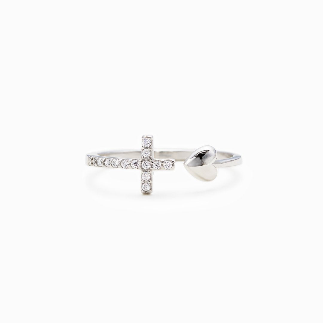 Cubic Zirconia Cross & Heart Ring